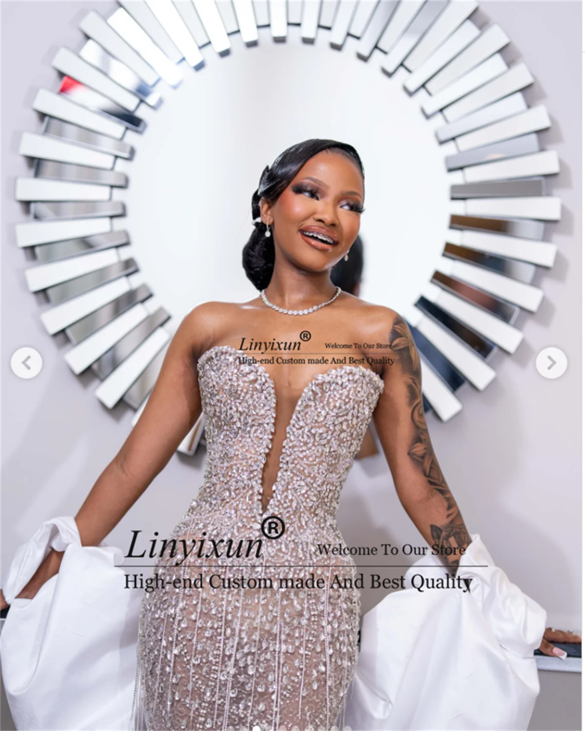 아프리카 라인스톤 크리스탈 머메이드 댄스 파티 드레스 정장 아소 에비 웨딩 파티 드레스 맞춤형 블랙 소녀 이브닝 갈라 가운