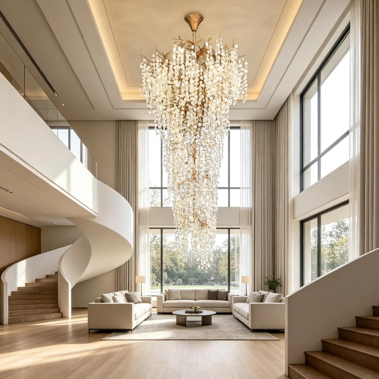 Lámpara de Araña de Cristal con Ramas de Cobre de Lujo, Lámpara Colgante Grande para Escaleras, para Techos Altos, Sala de Estar, Vestíbulo