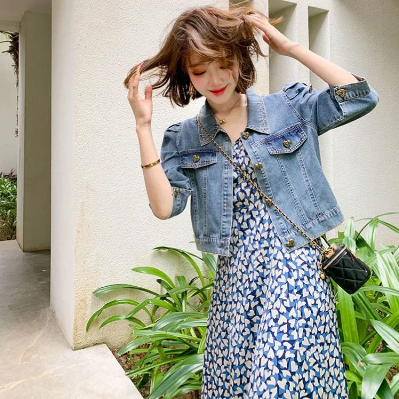 

Plain Outerwears Female Jeans Coat Short Women's Denim Jackets Spring Autumn Crop Small Youthful Woman Clothes Luxury Streetwear