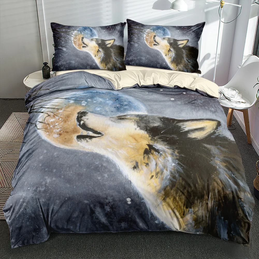 

3D Duvet Cover Sets Thinking Animal Wolf King,Queen,Full Digital Printing Bed Linen Bedding Set Cream 230x220cm Home Textile