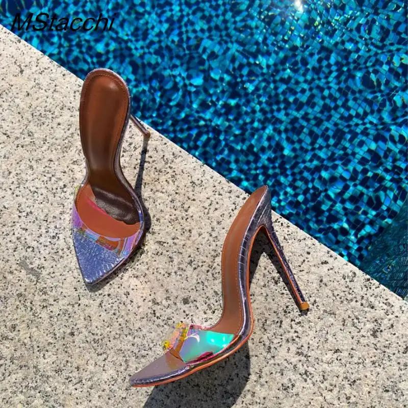 Pvc Transparent Shoes For Women\'s Sandals 2026 Summer Sexy Slippers Pointe Toe Thin Heels Stiletto Sandals Big Size Women Shoes