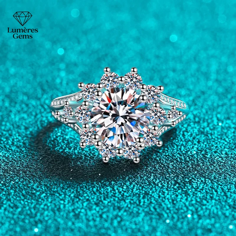 Anel de luxo 18k ouro branco hexagonal platina pt950 para mulheres com peça central de moissanite de 3ct joias finas