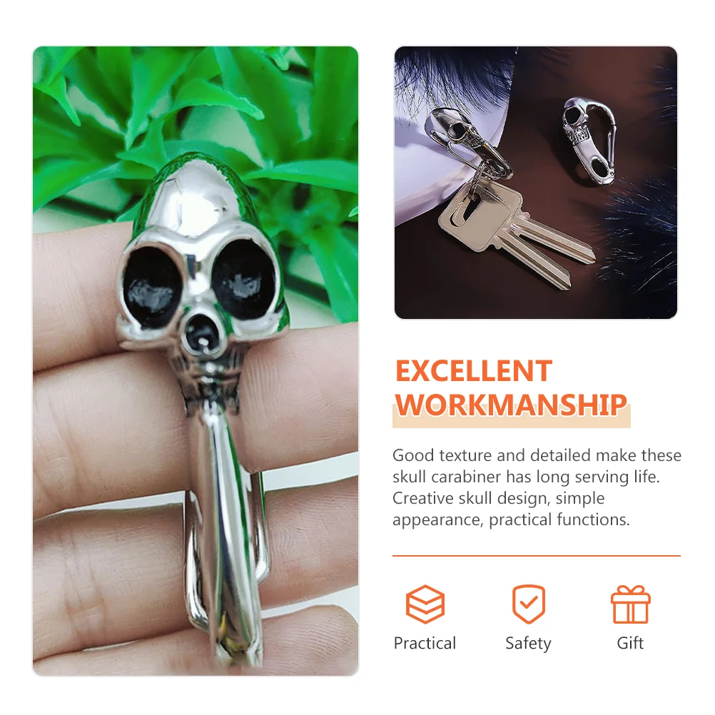 Punk Style Skull Carabiner Rings Stainless Steel Skull Chain Charm Bag Hanging Ornament DIY Jewelry Accessories