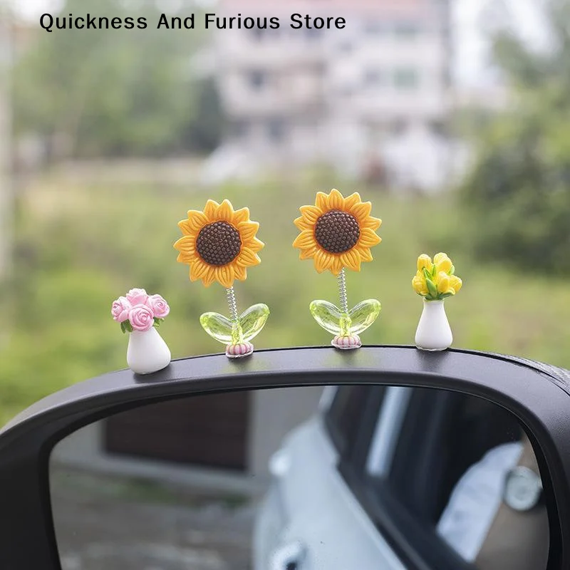 【MO】5pcs Creative Car Ornaments Shaking Head Cute Fresh Sunflower Center Console Rearview Mirror Ornaments