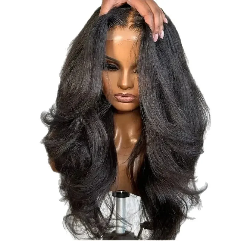 

Ladies Medium Big Wave Black Full Headgear Chemical Fiber Long Curly Hair Anti-Hand Knitted Front Lace Wig