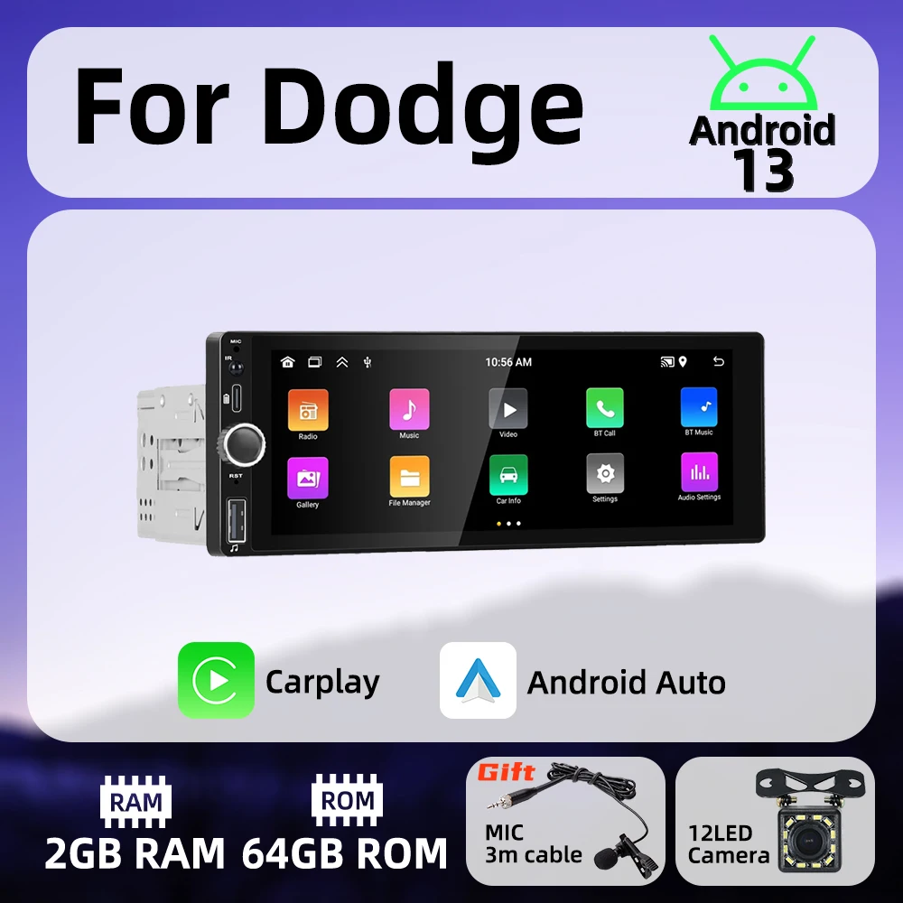 

1 Din Wireless Carplay Android Auto Radio Android Car Multimedia for Dodge 6.86" Screen Stereo Head Unit Autoradio GPS BT Wifi