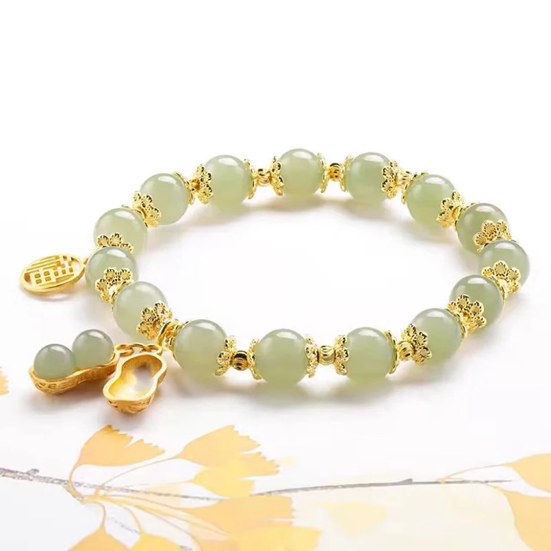 Fashion Peanut Lucky Bracelet Female Light Luxury Imitation Hetian Jade Temperament Beaded Bracelet Jewelry Bracelet Gift