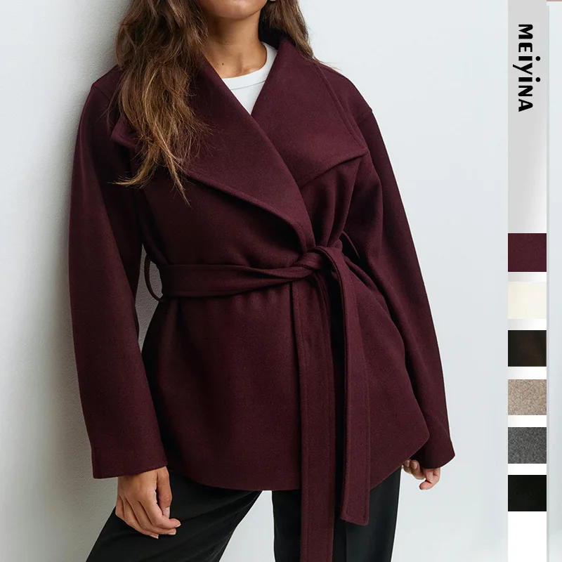 2026 Autumn and Winter Women's High-end Standing Collar Double-sided Intimate Coat, Medium Long Thick Woolen Coat