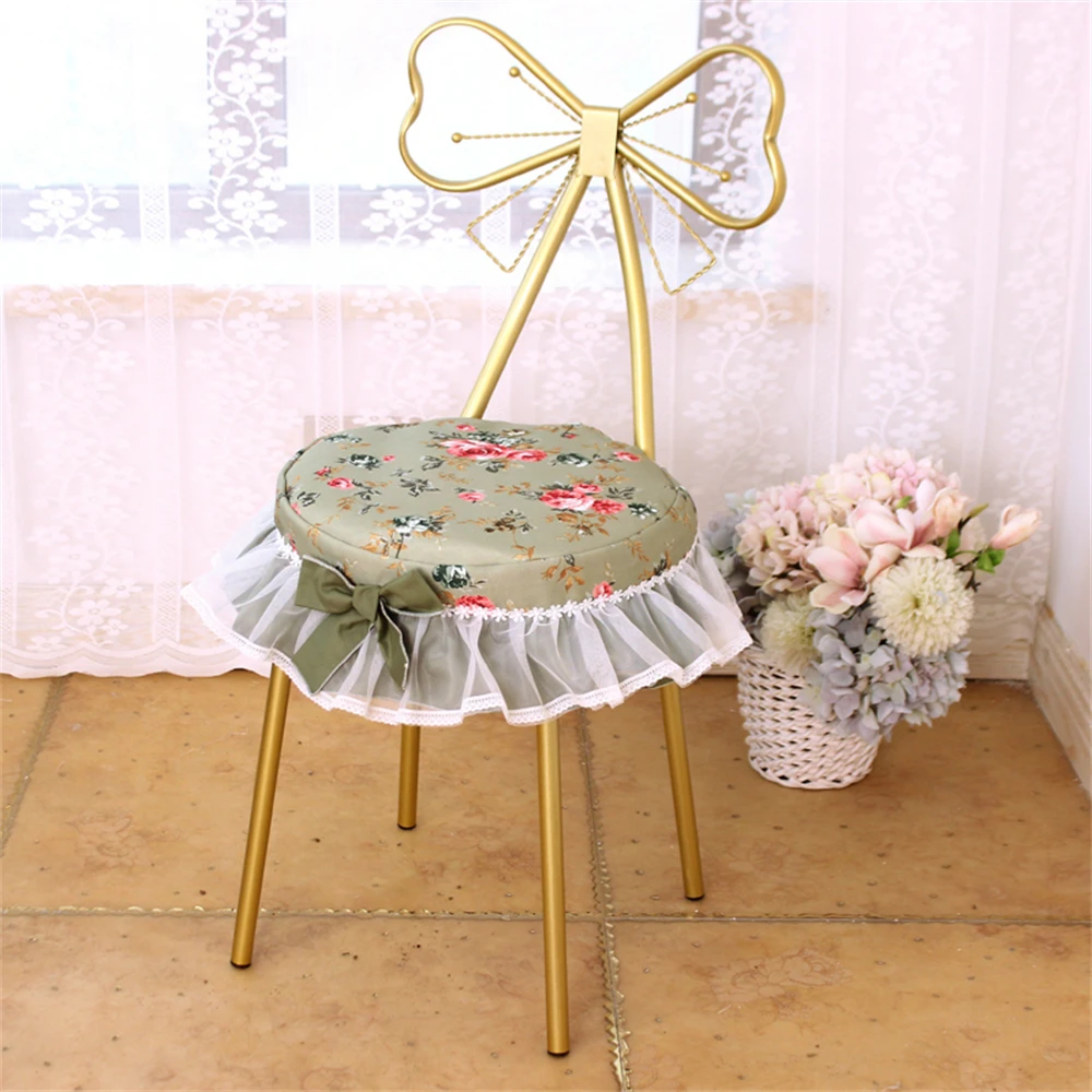 Home Decoration Lace Rose Print Dust Cover Oxford Cloth Circular Bow Decoration Stool Chair Cover Tablecloth Dust Cover
