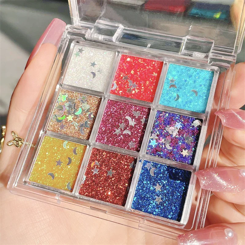 9 شبكات ثلاثية الأبعاد عينيه بريق كريم جل ستار القمر ستار القمر الترتر طقم مكياج مهرجان حفلة العين الوجه الديكور ٪ t