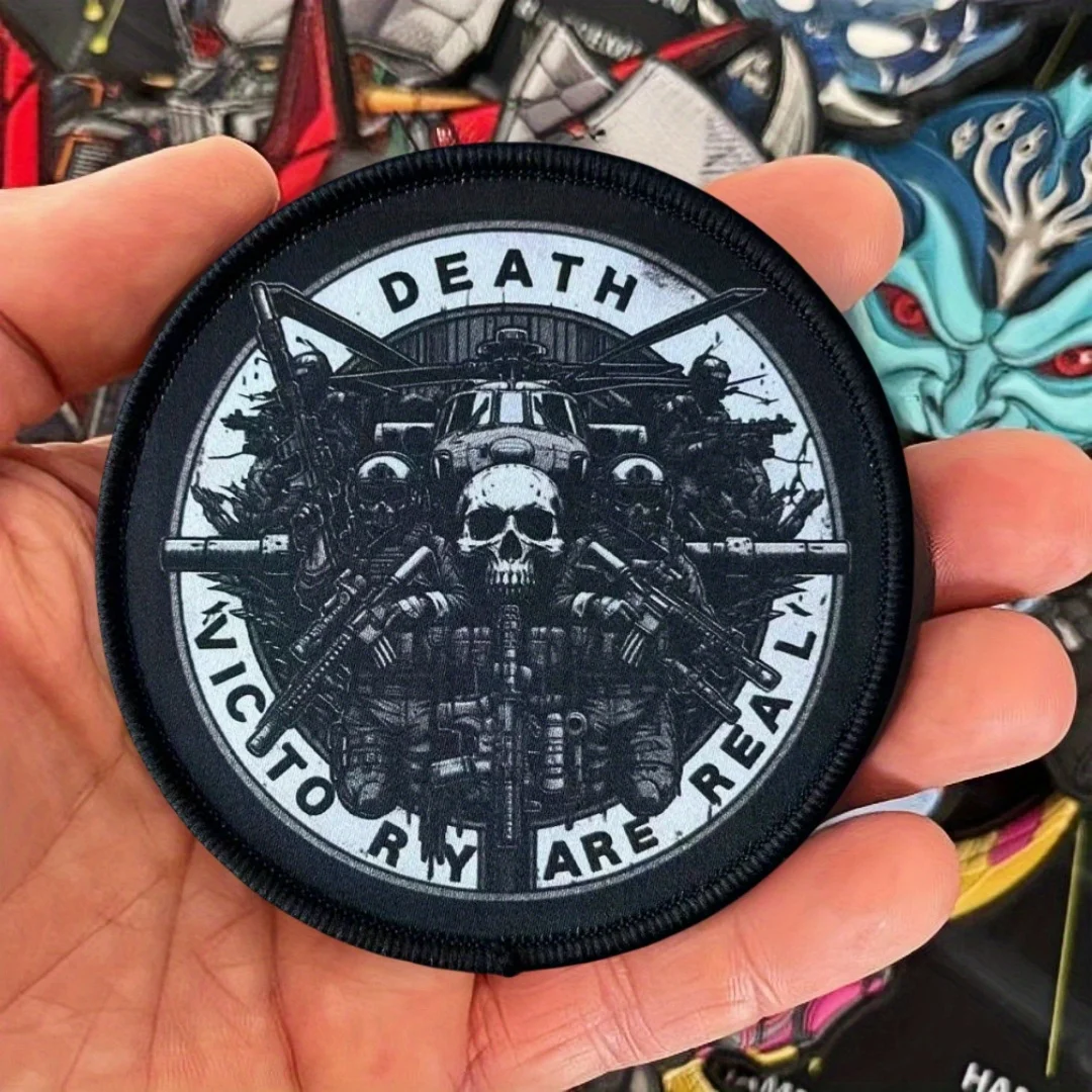 DEATH AND VICTORY ARE REAL Tactical Patch Printed Morale Badge Hook and Loop Armband Decorative Sticker for Backpack or Clothes