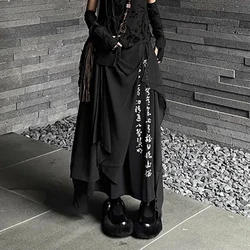 Gothic Calligraphy Print Culottes Dark Irregular Wide-Leg Pants Autumn Streetwear Versatile Hakama Trend Samurai Pants Unisex