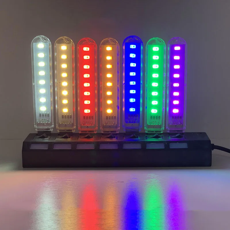 Mini luce USB portatile a Led 8Led luce per libri luce notturna da lettura colorata 5V Power 3000K-7000K per PC Laptop Mobile Power