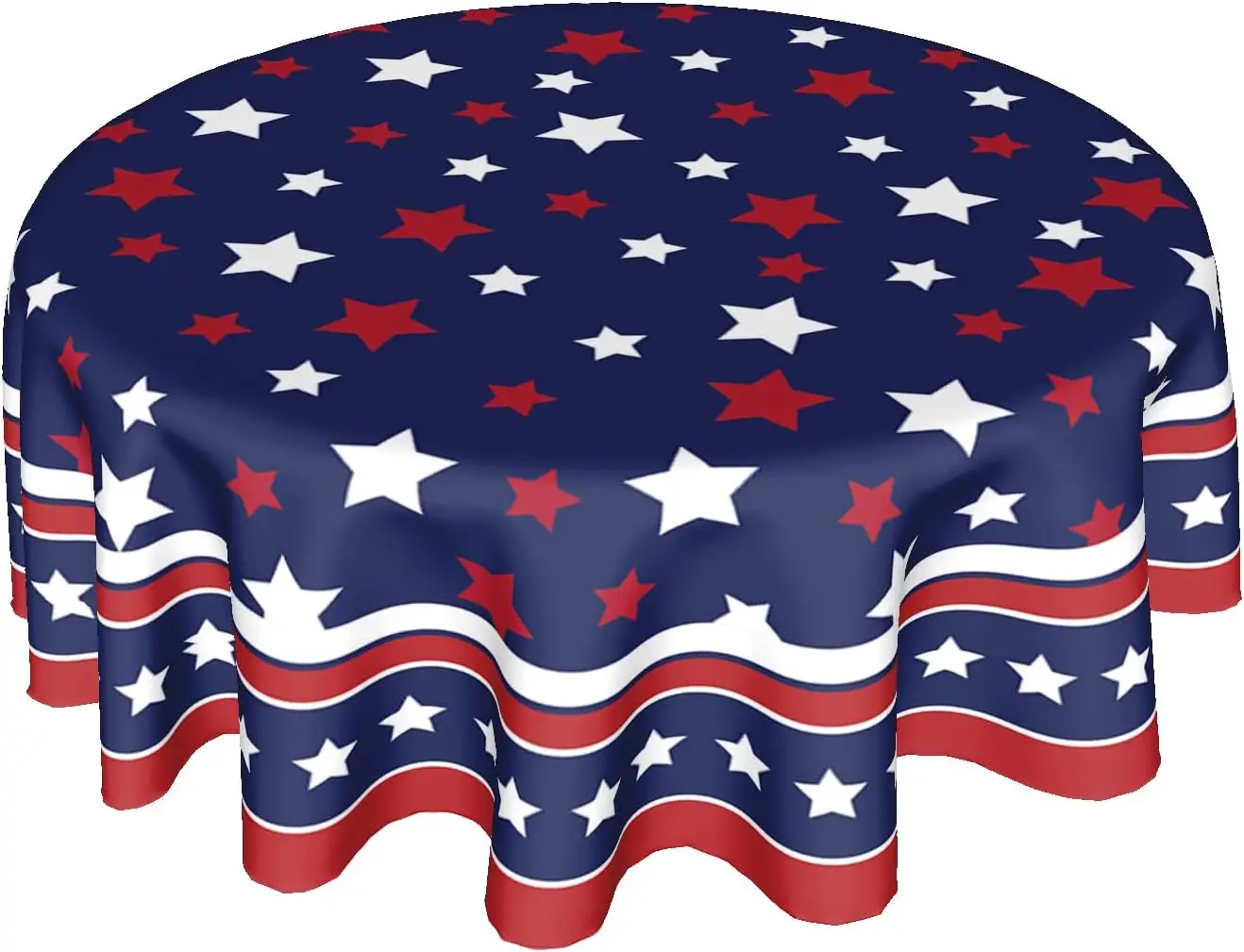 Mantel redondo del 4 de julio para el Día de la Independencia Patriótica, mantel con bandera americana, lavable, azul marino, mesa del Día Conmemorativo