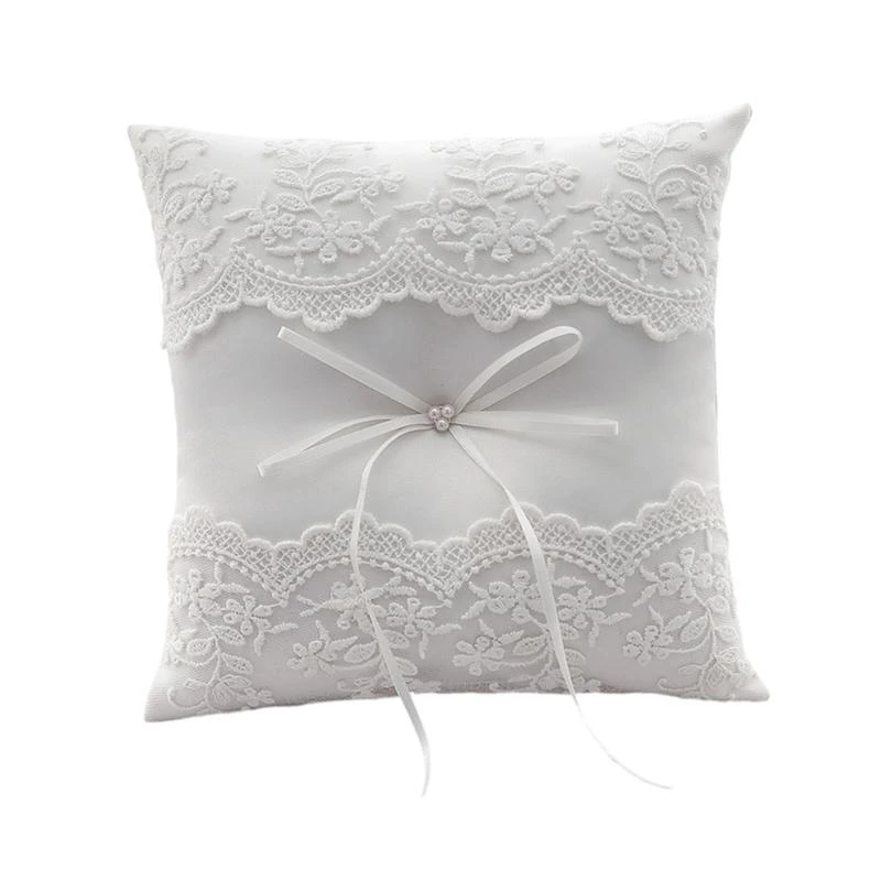 

652F Vintage Styles Wedding Pillow with Bows Decoration Elegant Romantics Pillow for Weddings and Special Event