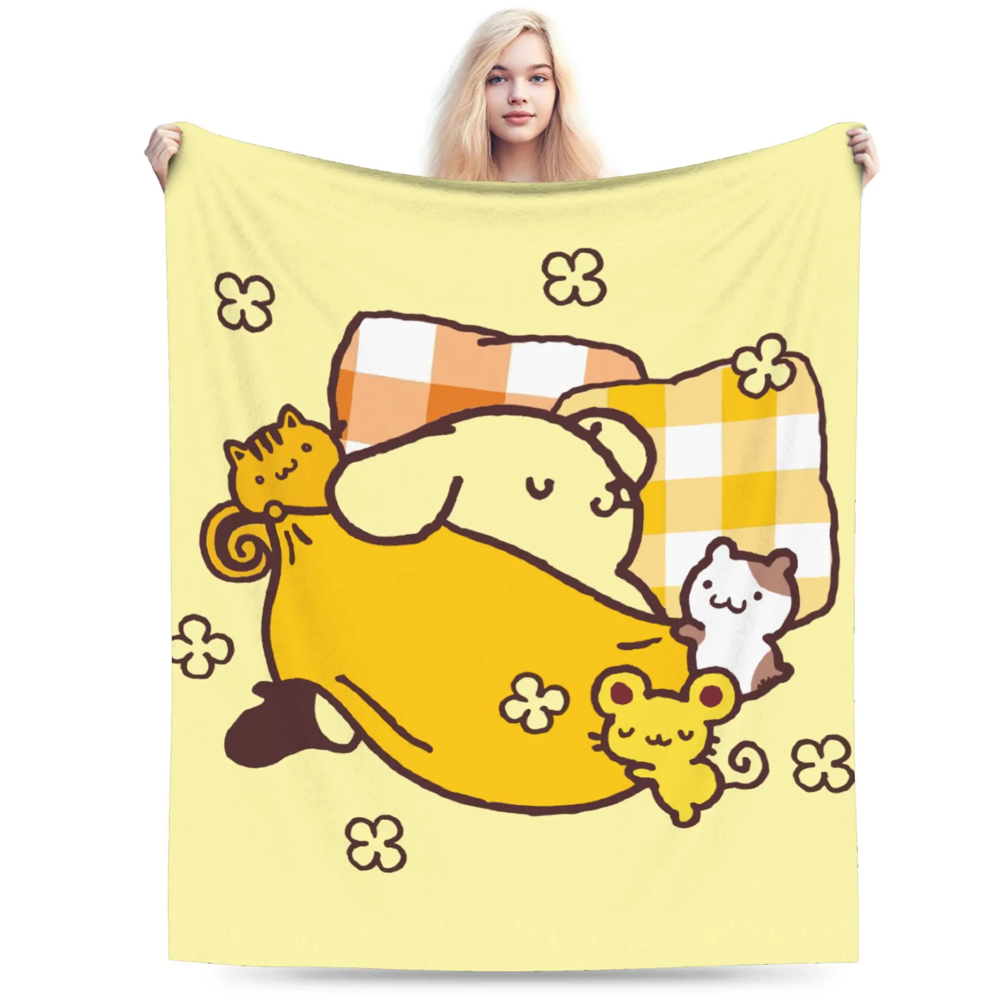 

Cute Dog Cartoon Pompompurin Blankets Coral Fleece Plush Printed Portable Warm Throw Blankets for Bedding Travel Rug Piece
