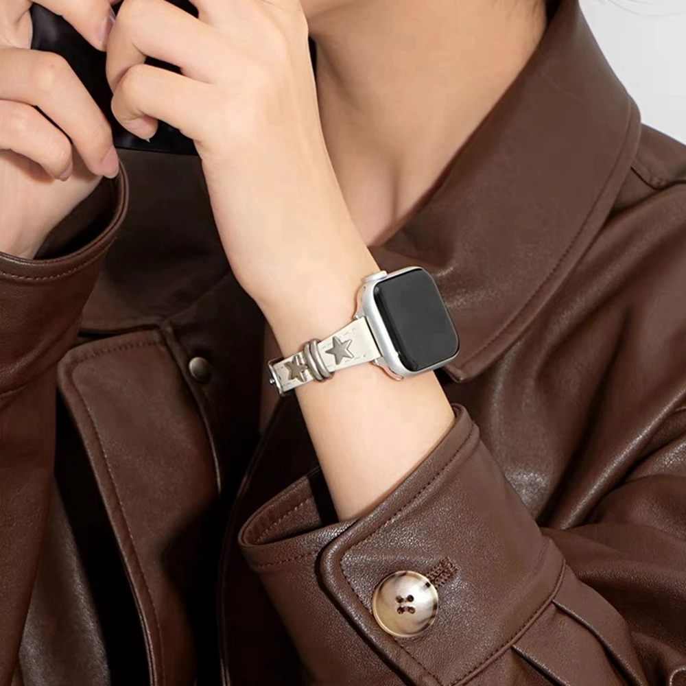 Correa For Apple Watch band for women Series Ultra 10/9/8/7/6/5/4/3/2/1 SE Leather Loop 38mm 40mm 41mm 42mm 44mm 45mm 46mm 49mm