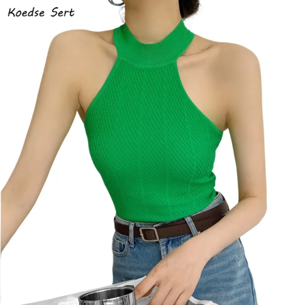 

6 colors 90'S Vintage Solid 3D Plaid texture Knitting Halter Bodysuit Woman Tank Short Jumpsuit Slim Waist Rompers Playsuits
