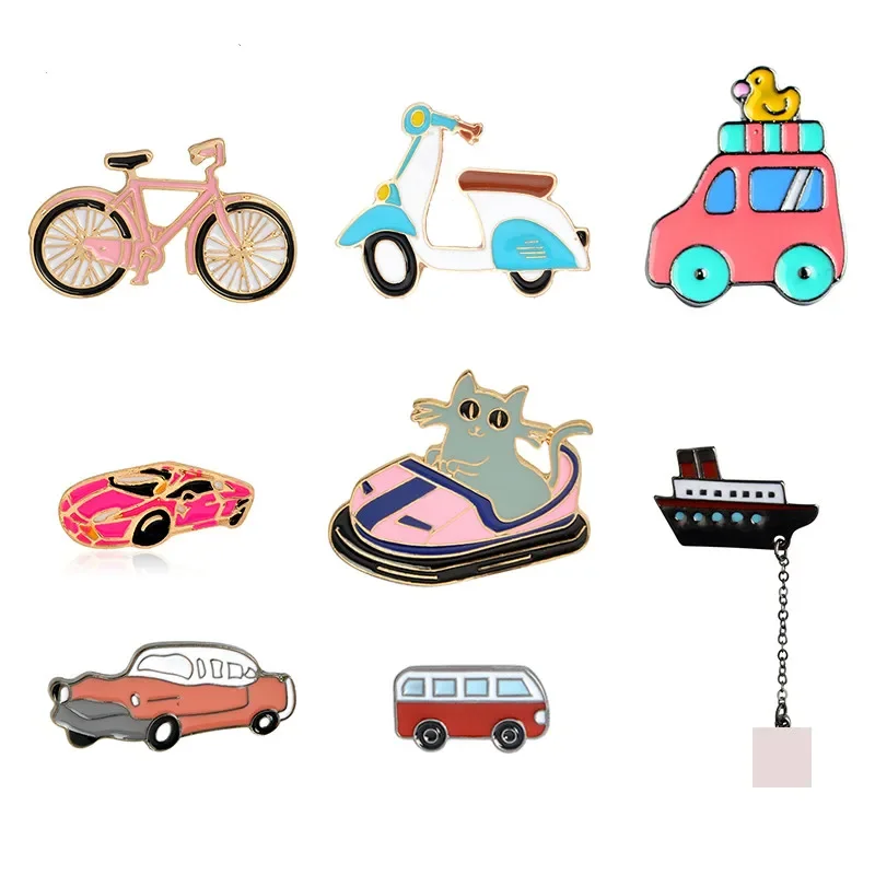 Bargain Price Transportation Collection Enamel Pin Cartoon Bike Car Bus Boat Motorcycle Brooch Badge for Bag Lapel Button Gift