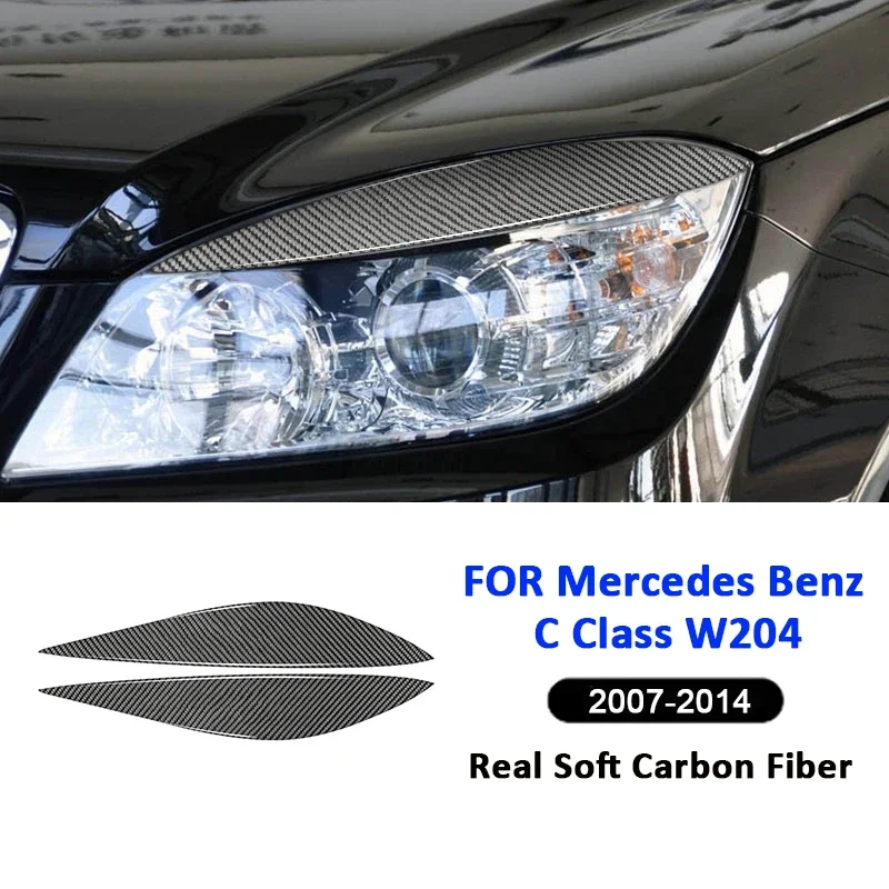 

Carbon Fiber Car Front Headlight Trim Strips Head Lamp Eyebrow Frame Decoration Sticker For Mercedes Benz C Class W204 2007-2014