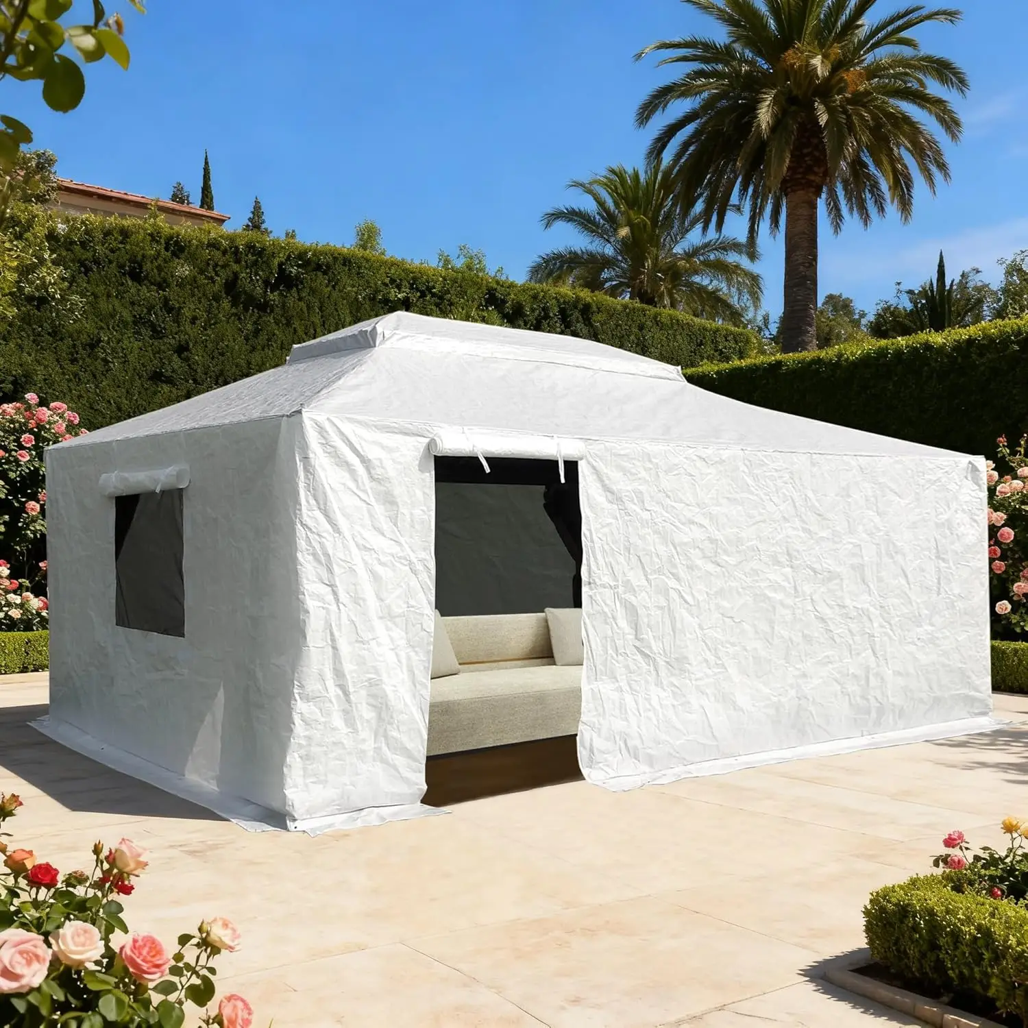 

14x20ft Winter Gazebo Cover Waterproof Enclosed Sidewalls Mesh Windows Outdoor Customized