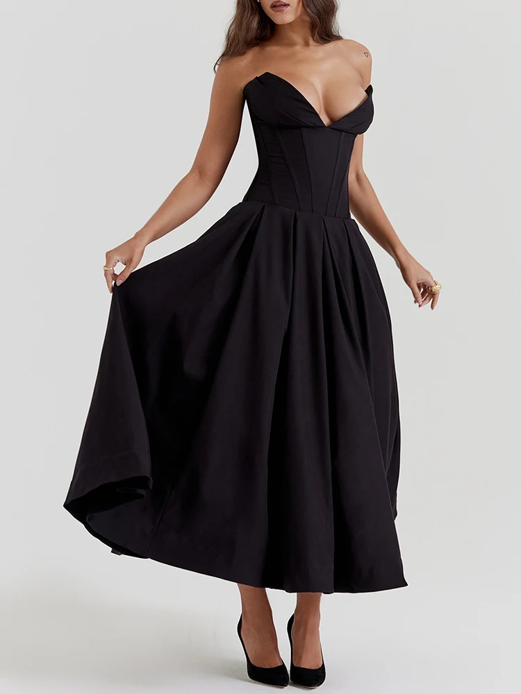 

Simple senior dress solid color slim sexy long skirt deep V wrapped sexy skirt tail fold design simple fashion club dance style