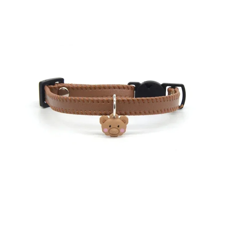 1 قطعة جلدية لطيف قابل للتعديل طوق الحيوانات الأليفة مع علامة الدب كلب القط الرصاص الدائري الحيوانات الأليفة اكسسوارات هريرة جرو مكافحة فقدان مشبك أمان #6