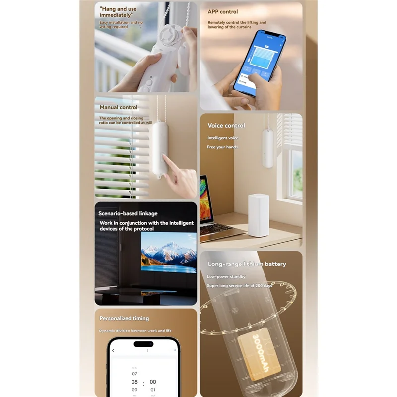 SQPP-Tuya Smart Bluetooth rouleau ombre moteur d'entraînement App contrôle rideau moteur tirer perle levage Robot