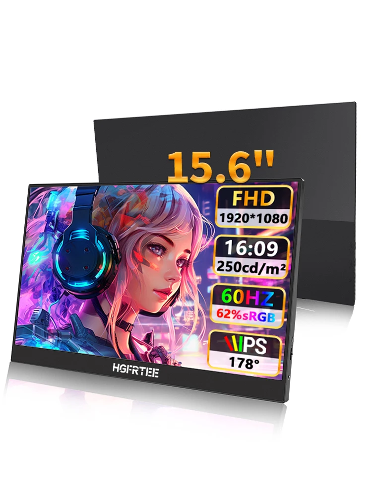 HGFRTEE 15,6 Zoll tragbarer Monitor, FHD USB-C Mini HDMI externer zweiter Bildschirm, Gaming-Erweiterungsdisplay für Laptop Mac PS4 PS5 Xbox