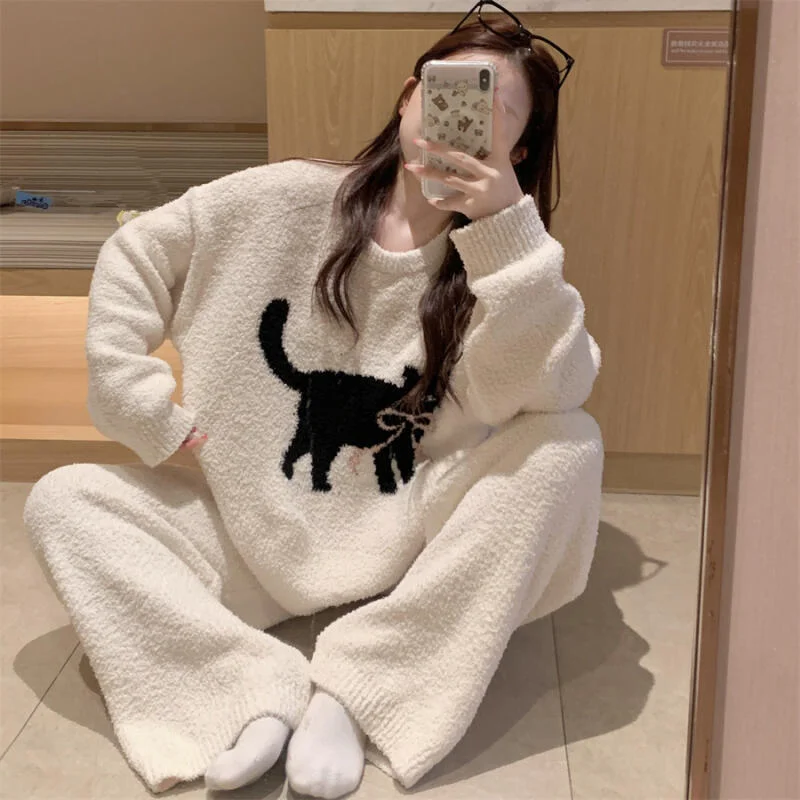 

Пижамы для девочек, домашняя одежда из кораллового флиса, сохраняющая тепло, фланель, утепленная, осенне-зимняя женская домашняя одежда с героями мультфильмов, ночная рубашка, костюм