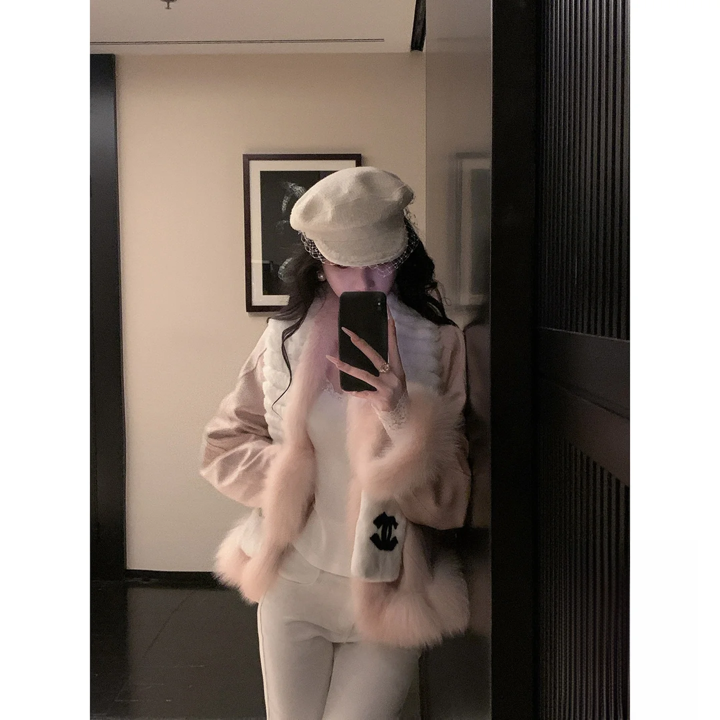 

Sy Epiphany Luxury Fur Collar Suede Parka Goose down Jaet Outerwear Gentle Sle Loose Fit Long Sve ort Coat