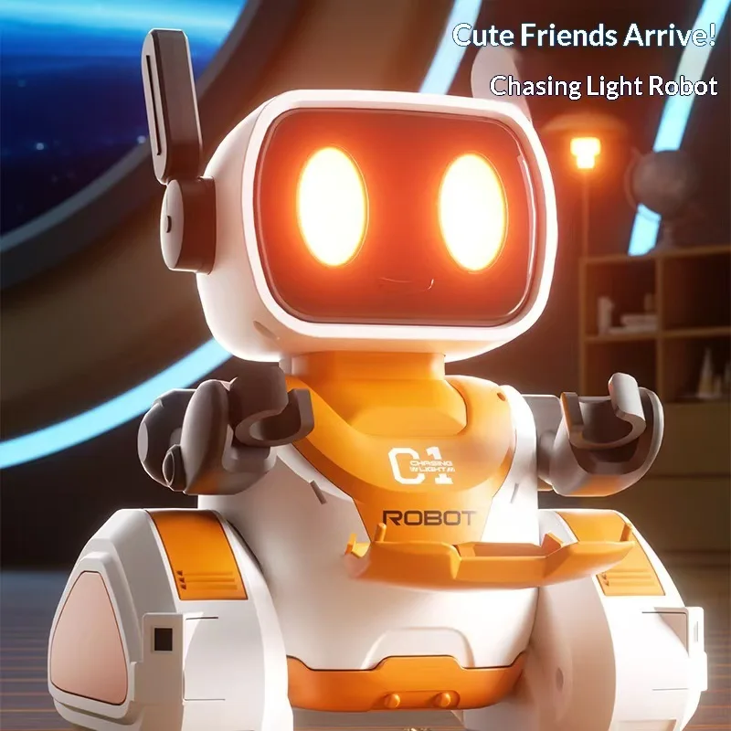 

Remote Control Intelligent Robot Toy Light Chasing Induction Electronic Pet Desktop Toy with Colorful Light and Music Play Funct