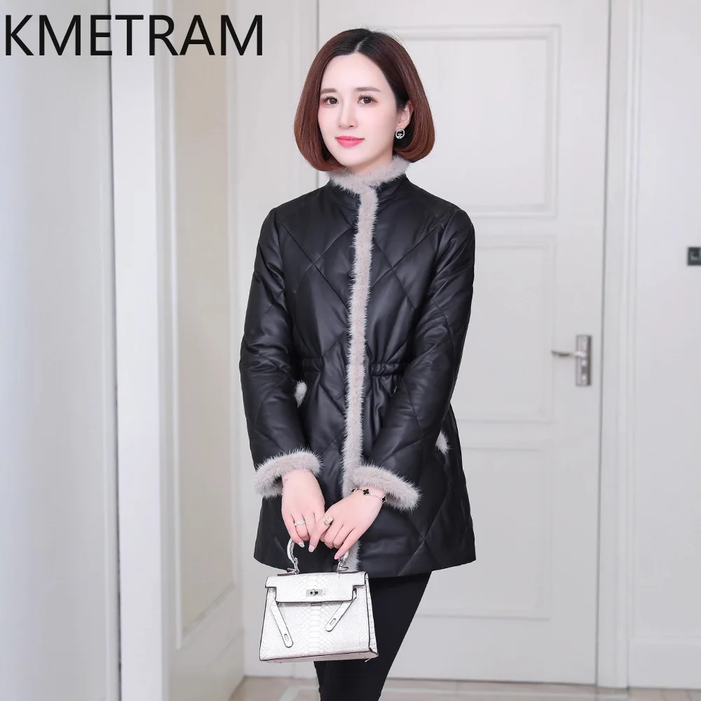 KMETRAM Genuine Sheepskin Down Jackets Women Mink Fur Collar Mid-Length Winter Coat Fashion Puffer Jacket 2026 Woman Clothes 자켓