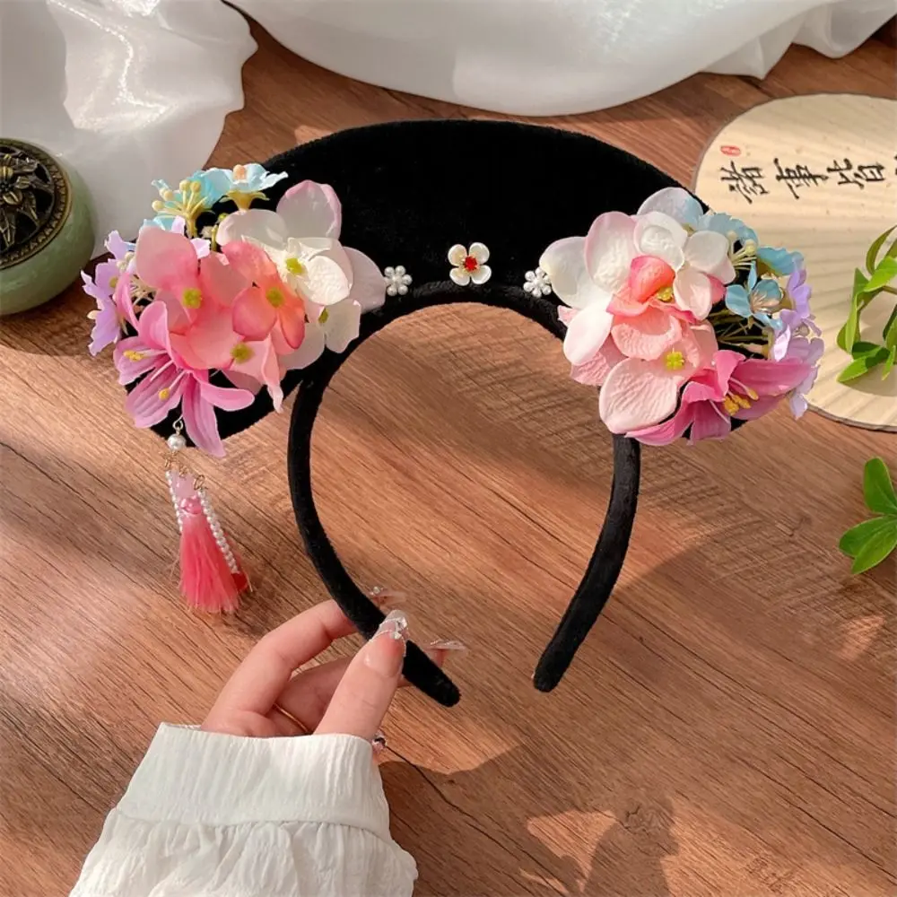 Flower Chinese Style Headwear Tassel Hanfu Headdress Hanfu Hair Clip Pearl Royal Court Headwear Ancient Style Headband