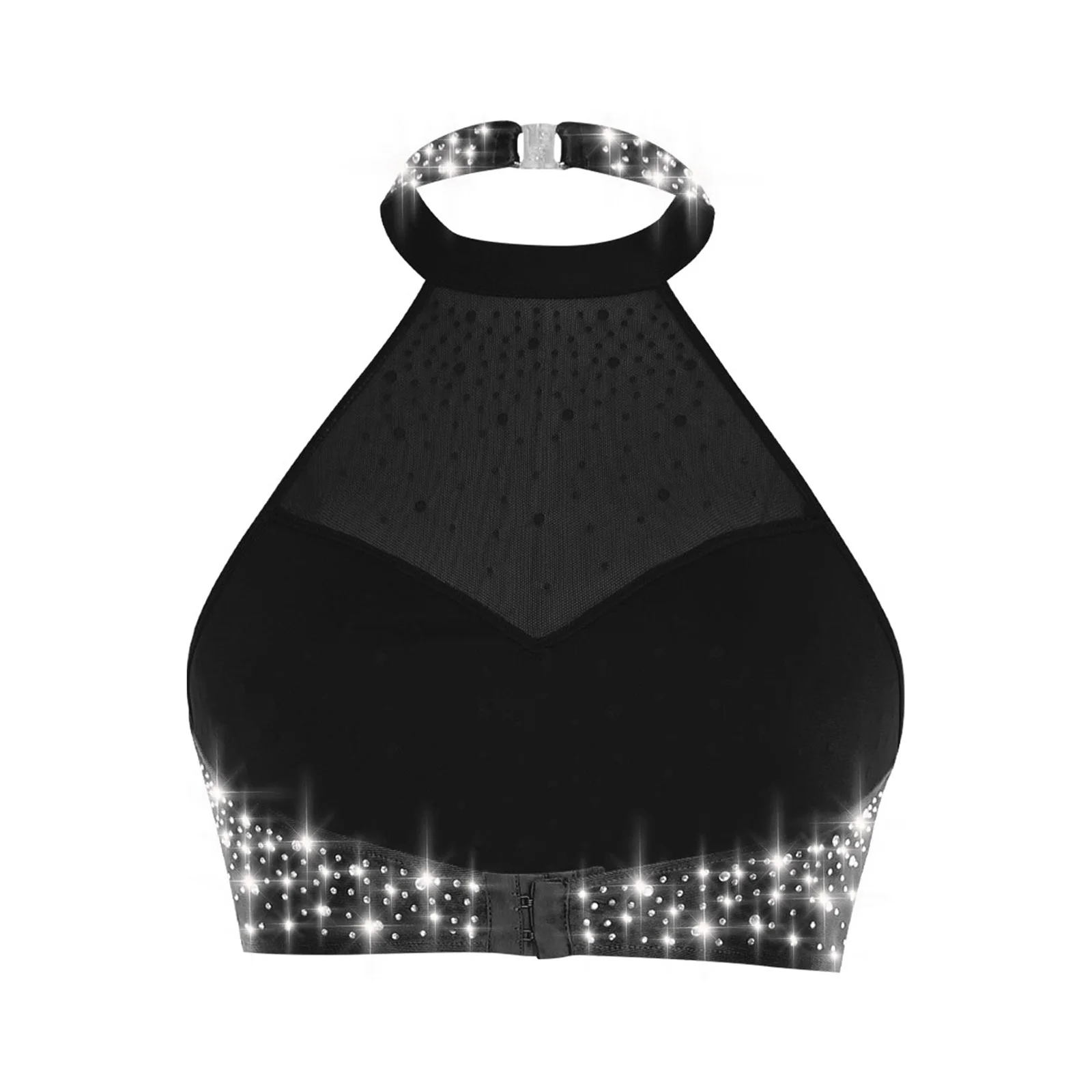 Vrouwen Latin Moderne Danskostuums Glanzende Steentjes Halter Crop Tops Of Dans Rok Shorts voor Salsa Samba Buikdanskleding