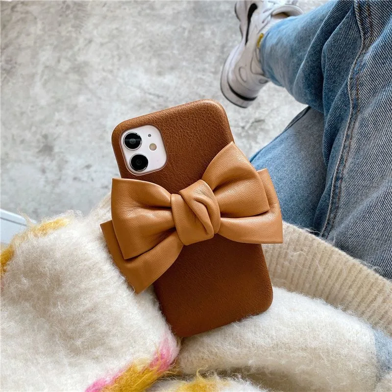 

Черно-коричневый кожаный чехол с бантом для Iphone 14 13 12 Pro Max, задняя крышка для телефона 12 Mini 11 Pro Max X Xs Xr 8 7 Plus Se 2020