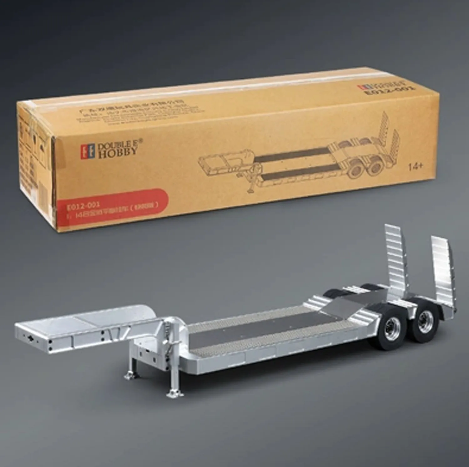 Remolque bajo de 2 ejes de Metal con cama plana 1/14 DoubleE E012 001 para camión Tractor de Control remoto E113 camión RC modelo de coche piezas de mejora