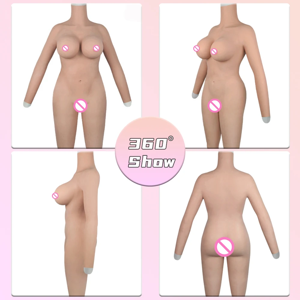 Crossdressing Male to Female Silicone Bodysuit G Cup Breast Forms with Arms Fake Vagina for Crossdresser Cosplay Costumes