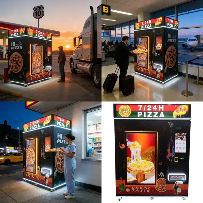 24 Hour Pizza Vending Machine with SDK Credit Card QR Code and Coin Payment Touchscreen for Business Use