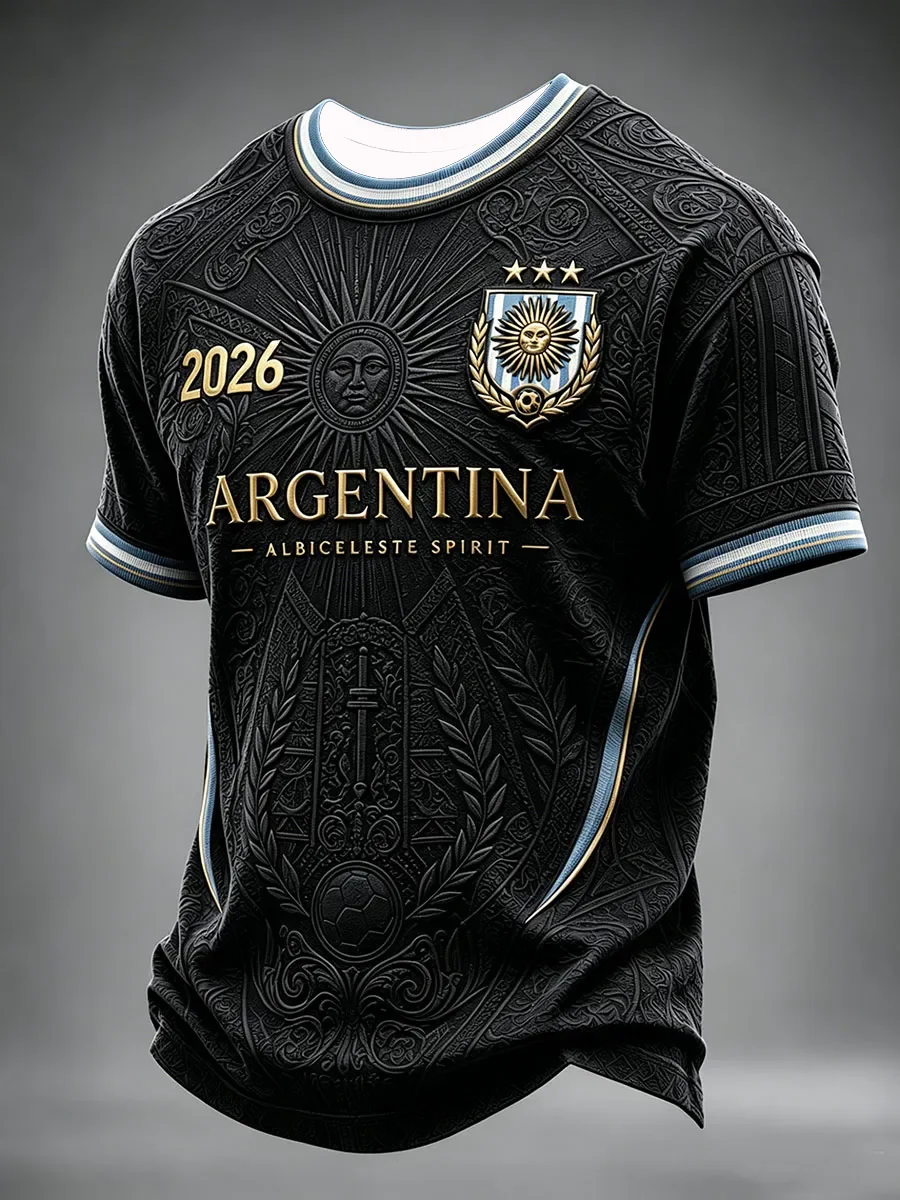 2026 Argentina Fans Football Training T-Shirt - 3D Print - Fashionable, Comfortable and Breathable - Family Clothing