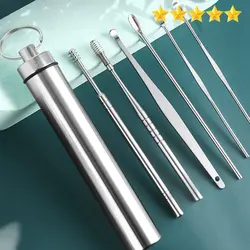 Ear Digging Spoon Set Spiral Ear Picking Cleaning 6 Piece Ear Set Stainless Steel Ear Spoon Tool Set