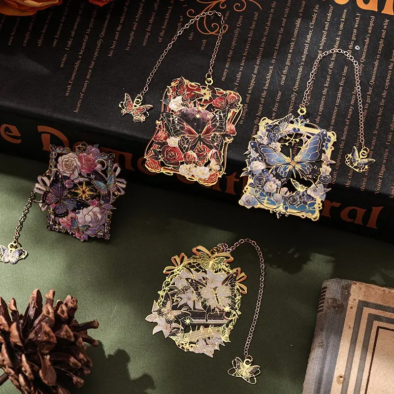 1 шт., металлическая закладка в стиле ретро с бабочкой, студенческий подарок, цветочная живопись, закладка, школьные канцелярские товары для учителей, офиса, учебы