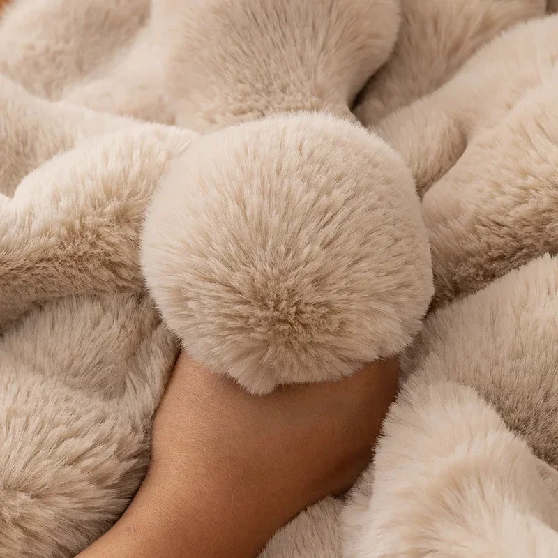 Nordic Solid Color Thick Rabbit Plush Sofa Covers for Living Room Universal Non-slip Couch Slipcovers Winter Warm Sofa Towel