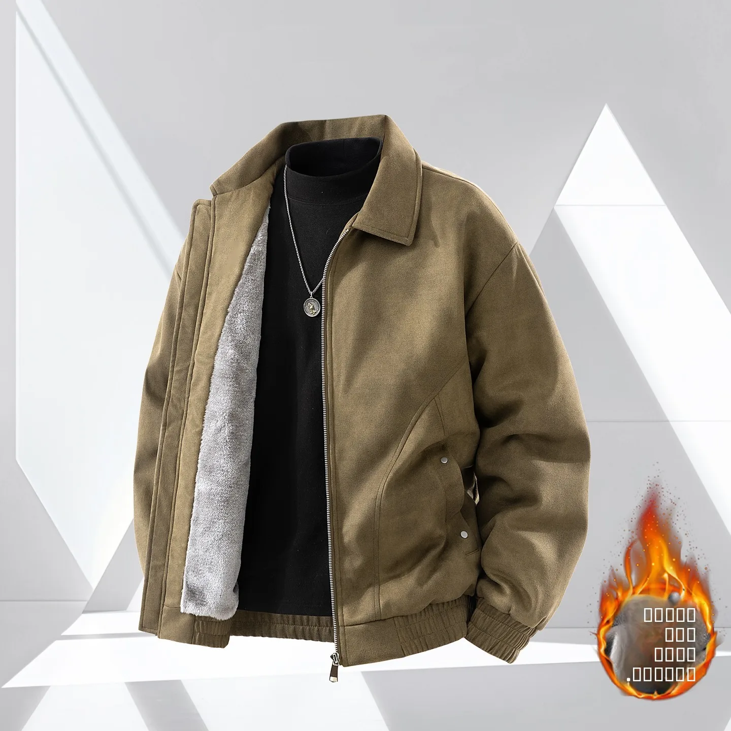 

anyu Men's Thi American Sle Suede Jaet Winter Coat Vintage Marbled Loose Fit Long Sve Zipper Closure Casual Jaet