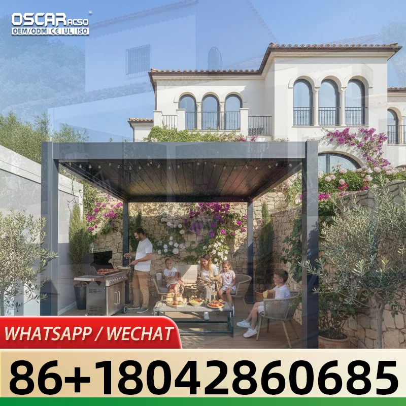 Adjustable Motorized Outdoor Aluminium Louver Glass Pergola Modern Bioclimatic Innovation for Garden Balcony Patio pergola