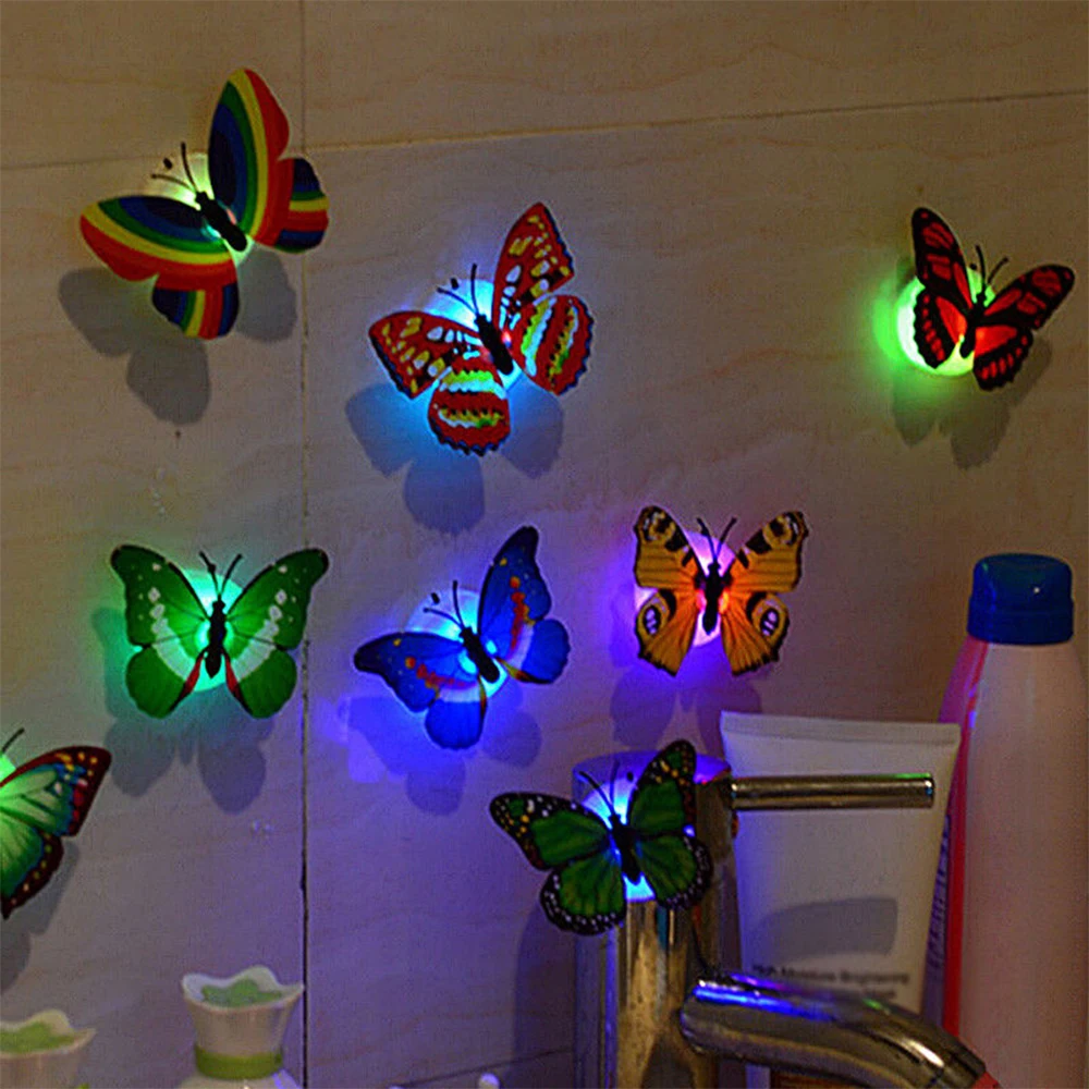 10-1pcs 3D LED Butterfly Night Lights Luminous Wall Sticker Paste Home Room Decoration Butterfly Light for Garden Lawn Party