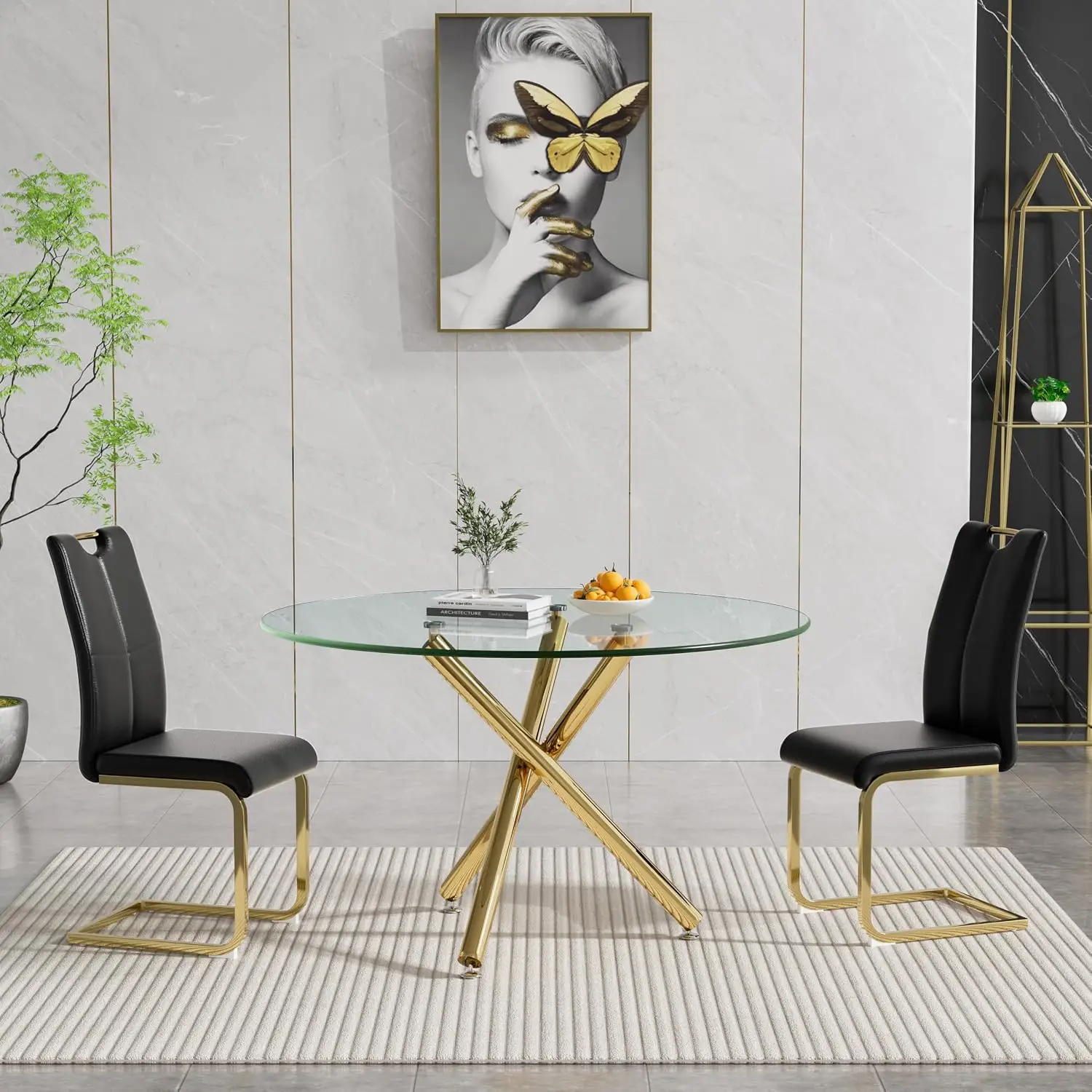 Round Glass Dining Table Set for 2, Modern 43