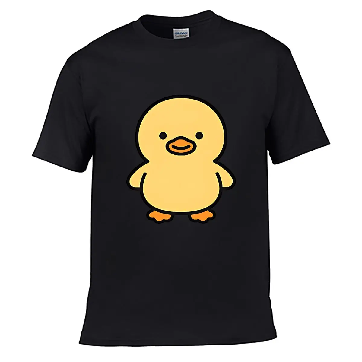 Cute Kawaii Yellow Duckling Illustration Men Summer Washed Tee Loose Distressed Top