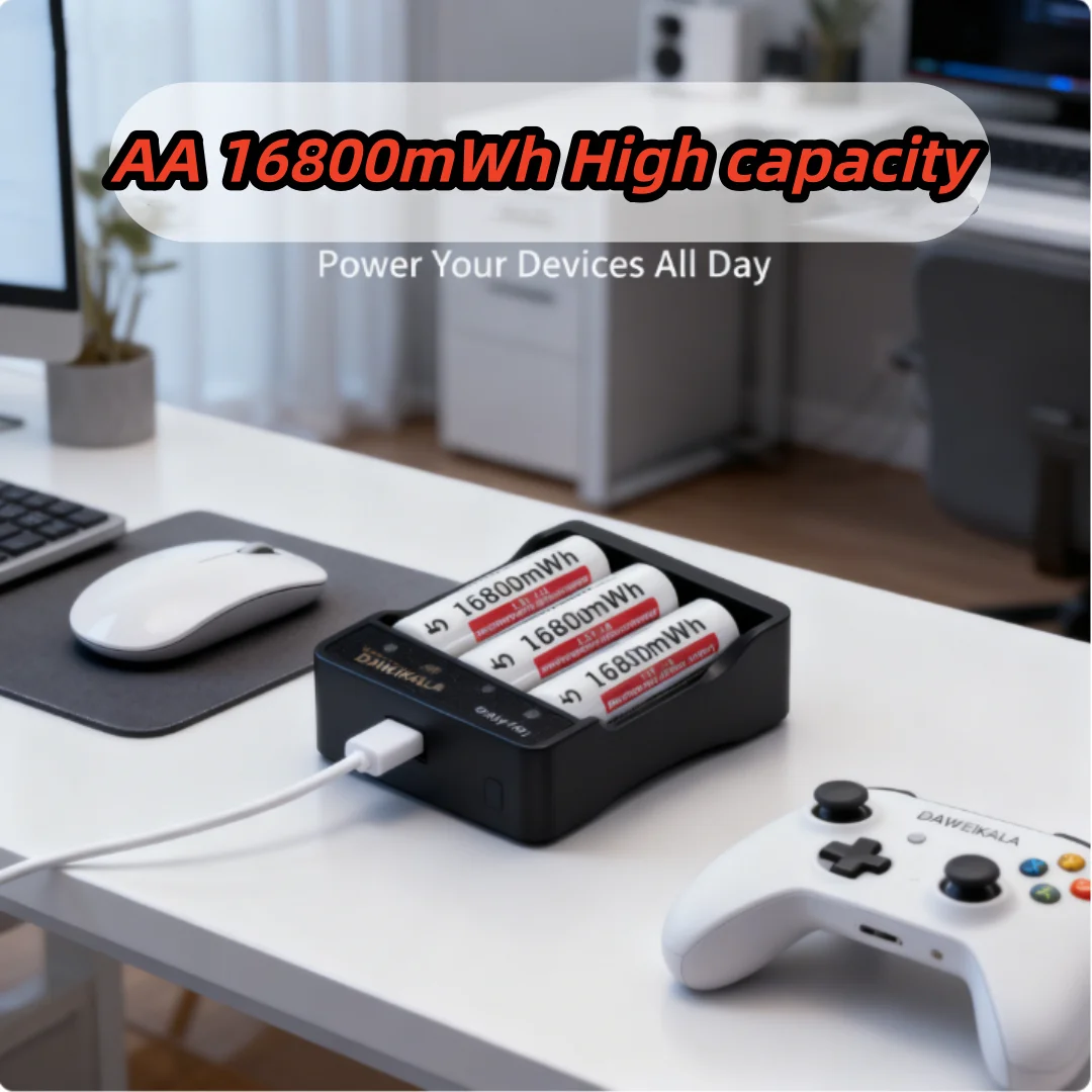 2026 منتجات جديدة جديدة AA 1.5 فولت 16800MWh بطارية ليثيوم أيون قابلة للشحن للتحكم عن بعد مروحة ماوس ألعاب كهربائية