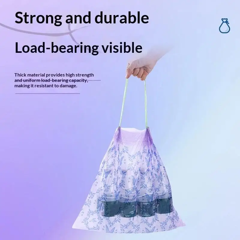 10/30/50/100/200 Count Lavender Pattern Trash Bags - Thickened Drawstring Kitchen Garbage Bags Large Size And Tear-free